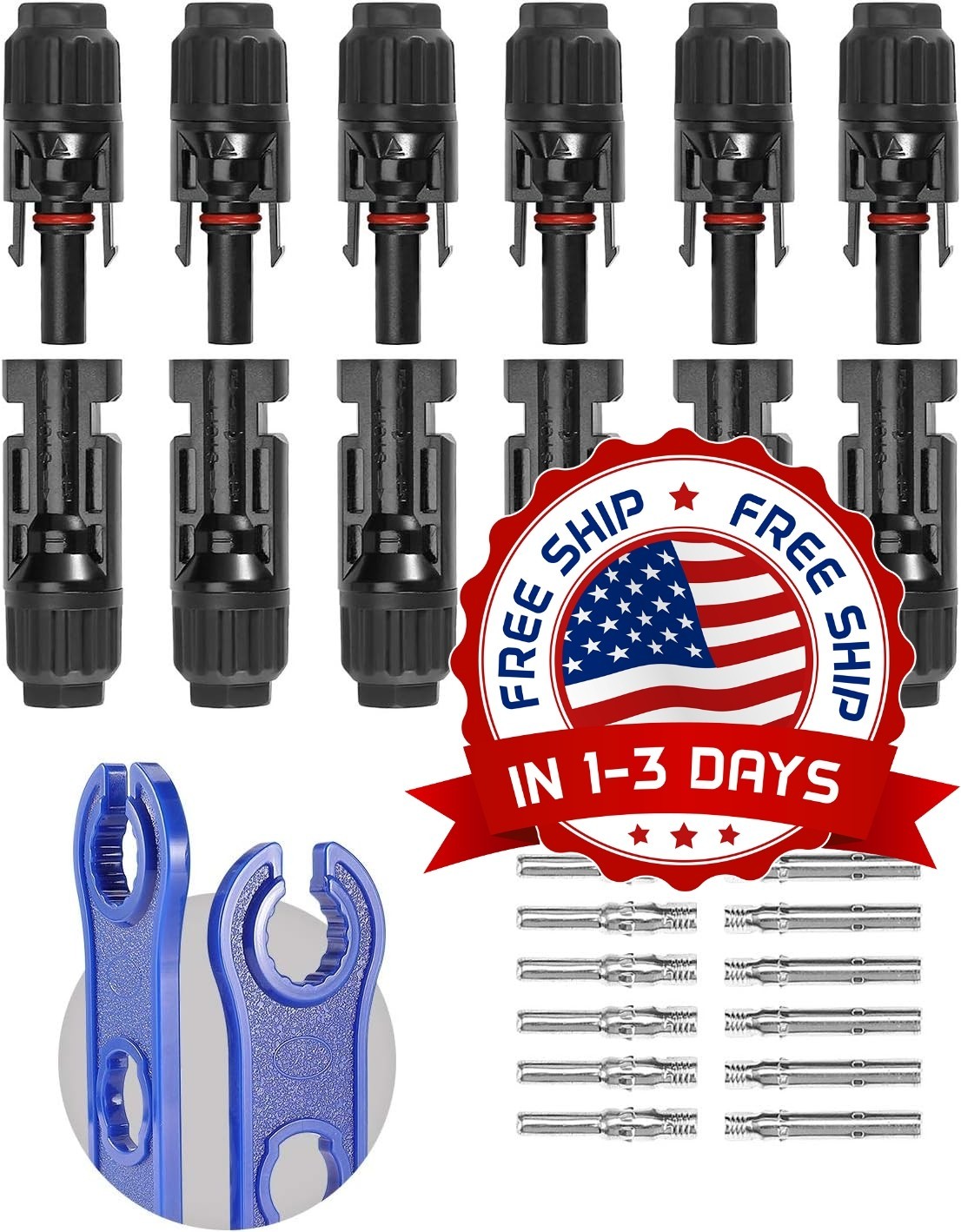 12 Conectores Solares Con Llaves Para Cables De Paneles Solares, 10 AWG NEW US.