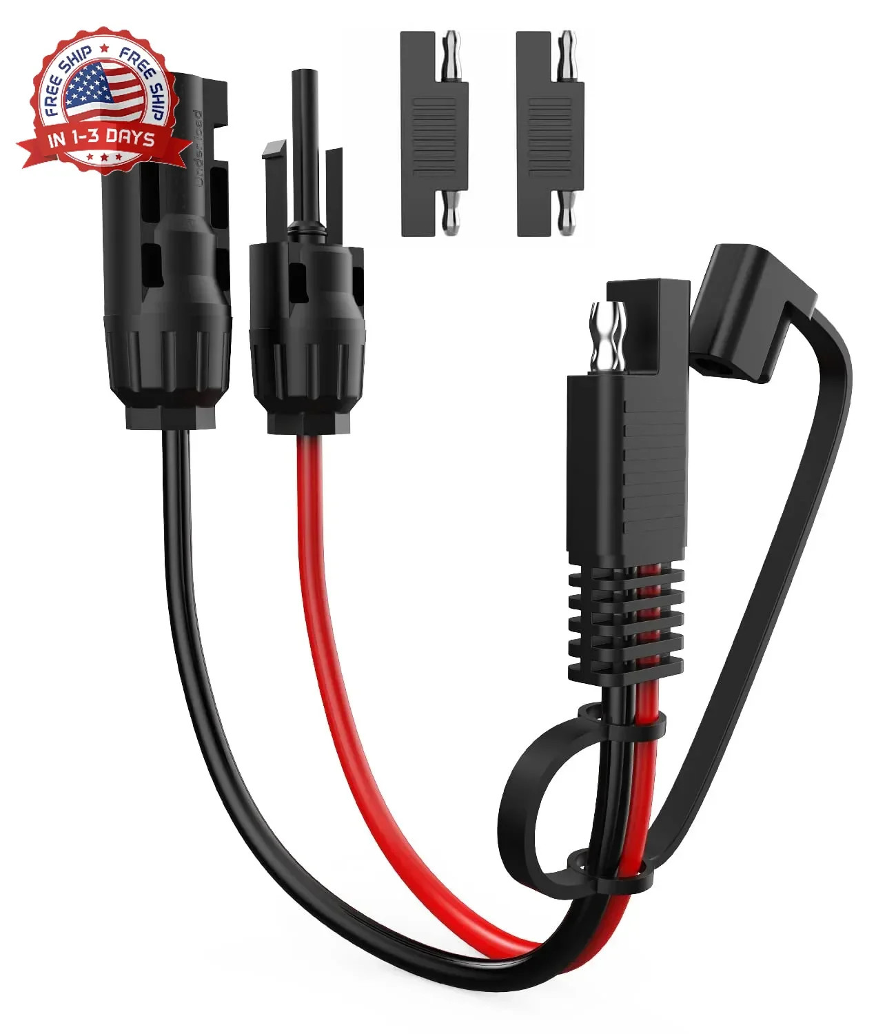 BERLAT Solar Extension Cable – 10AWG, 30cm with 2 SAE Polarity Reverse Adapters