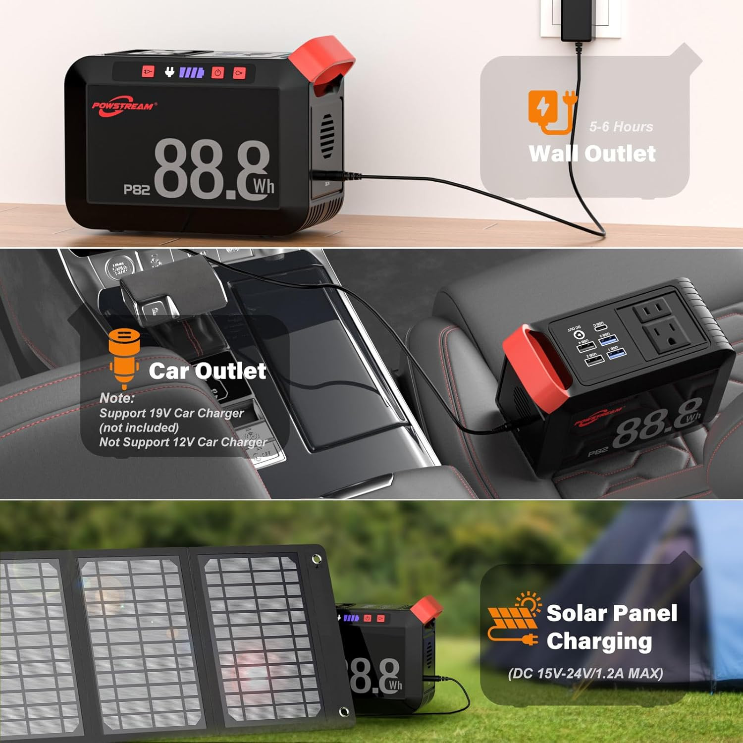 Portable Power Station 88.8Wh Power Bank 80W Camping Solar Generator with 120W P