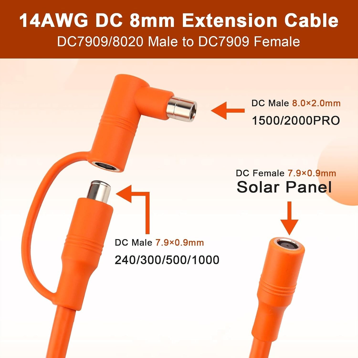 Solar Panel Extension Cable 20FT – 14AWG DC 8mm