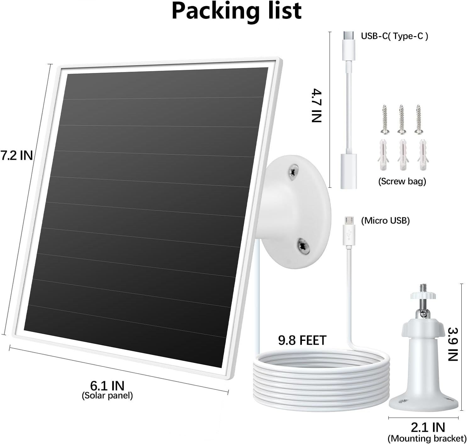 Fast Charging 6W Solar Panel for Security Cameras – USB-C & Micro USB Compatible