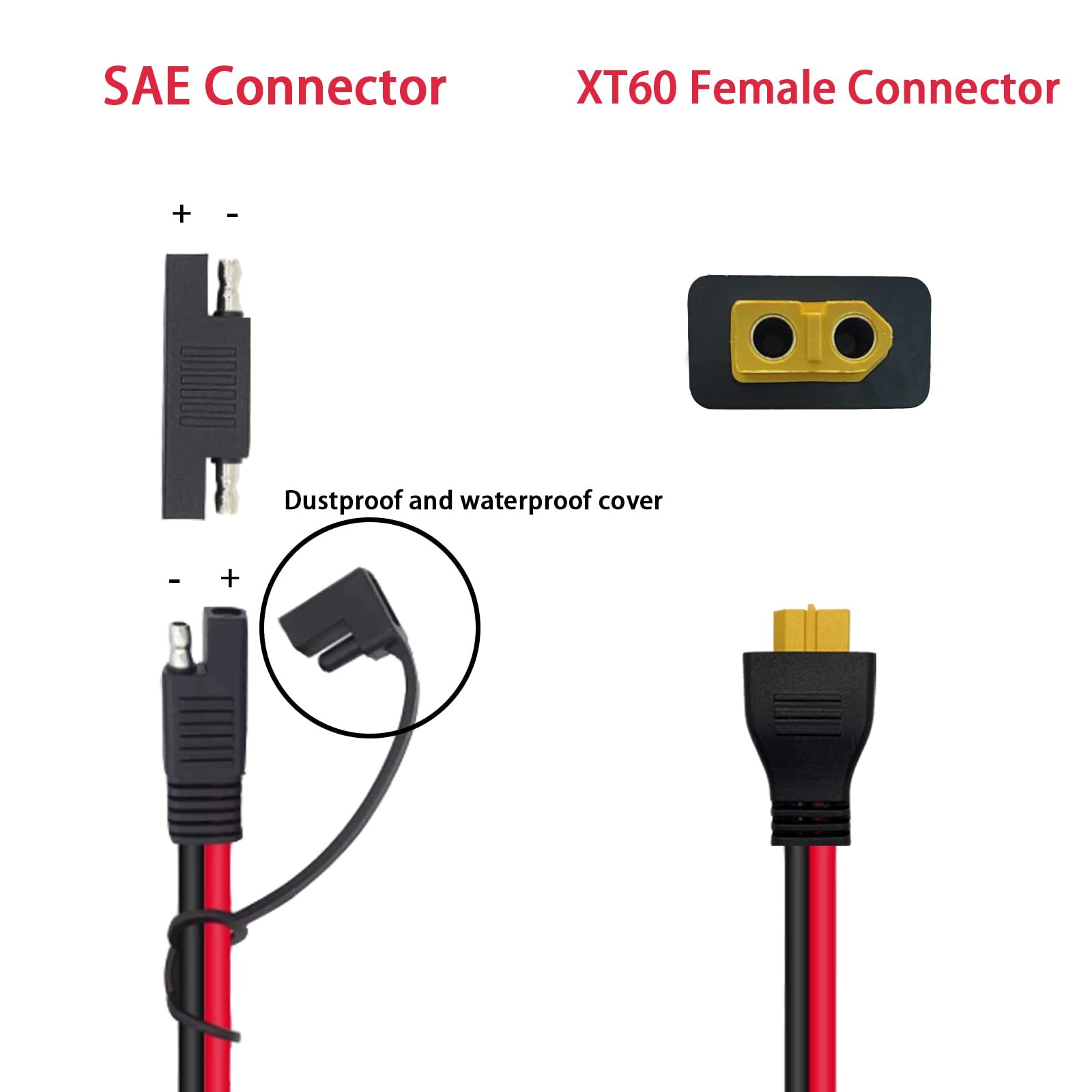 12AWG XT60 to SAE Connector Extension Cable for Solar Generator Portable Powe…