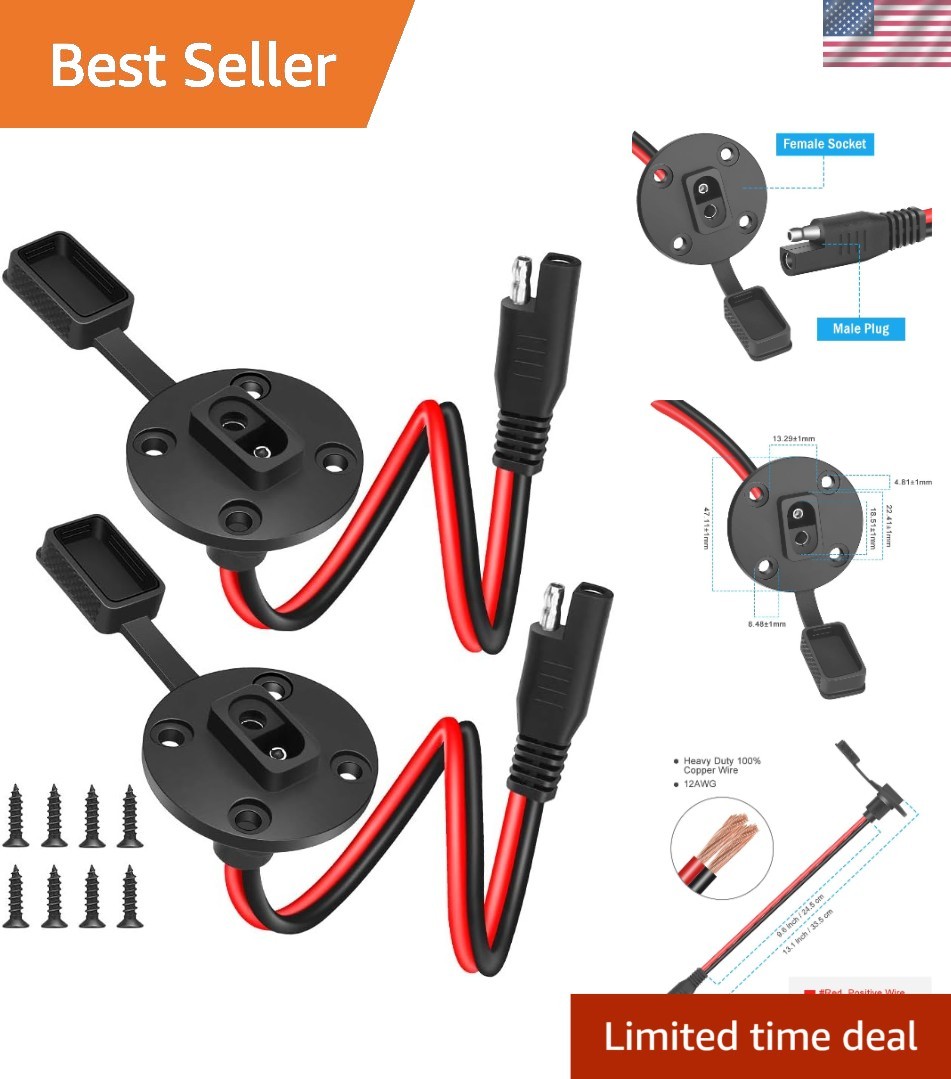 Durable SAE Plug Adapter Cable with Waterproof Cap – 2 Pack for Versatile Use