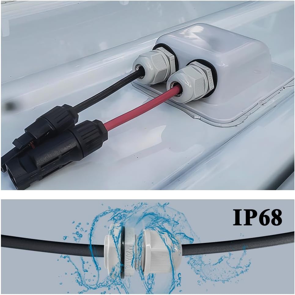 Solar Double Cable Entry Gland Weatherproof ABS PG7 RV Boat Camper 2-6mm Cable