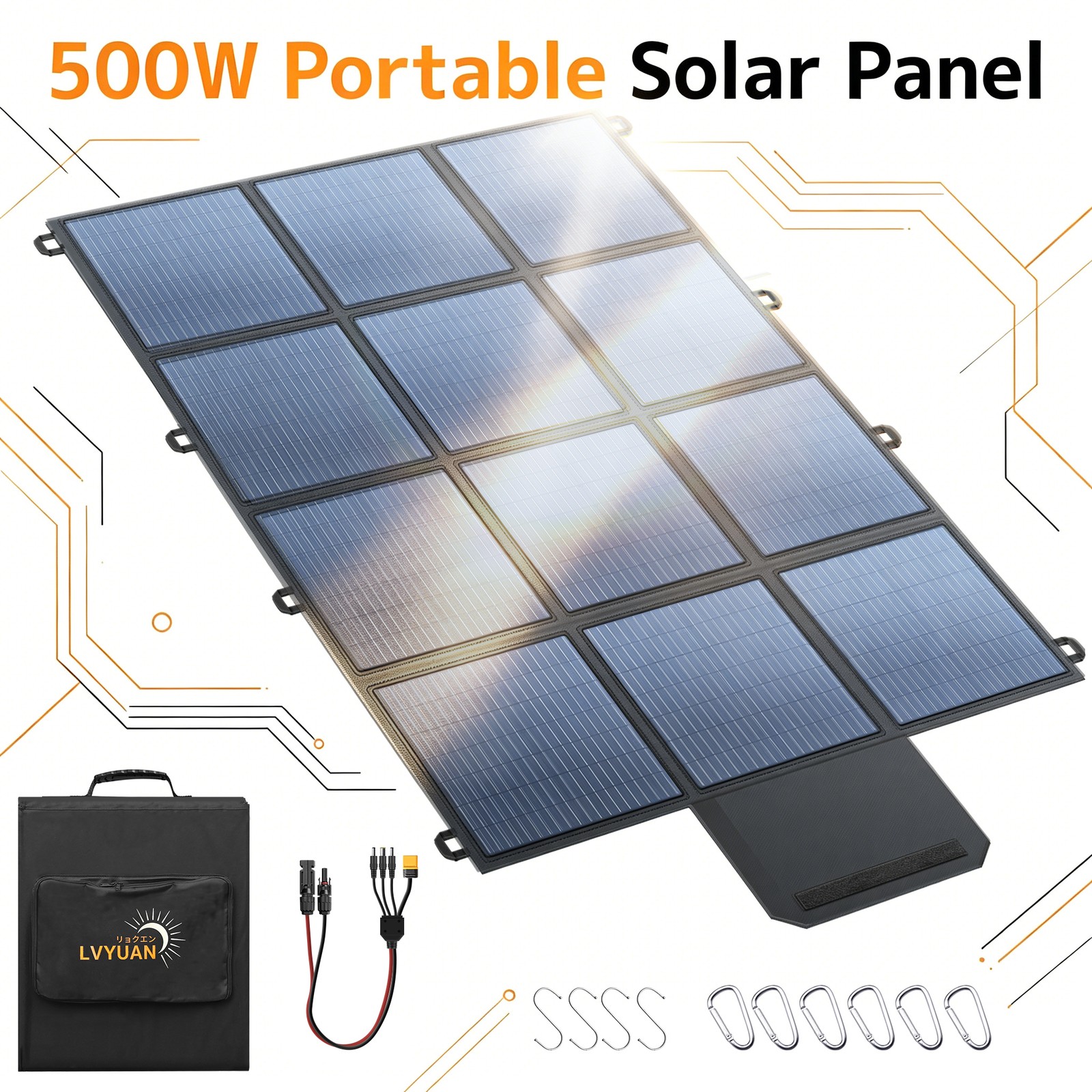500W High Efficiency Monocrystalline Foldable Solar Panel, Portable Solar Power