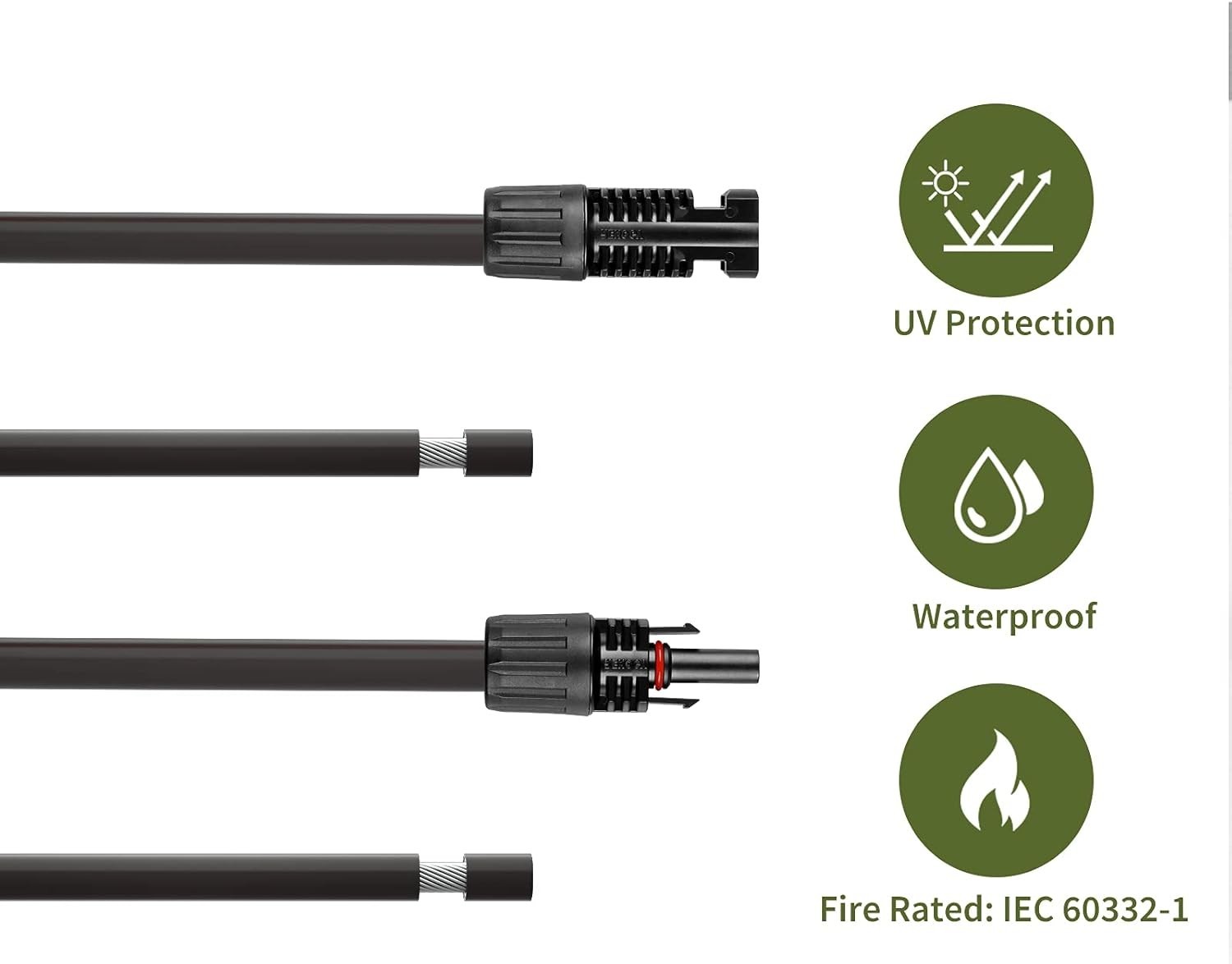 2 PCS 20Ft 10 AWG Adaptor Kit Solar Cable with Female and Male Connectors 1 Pair