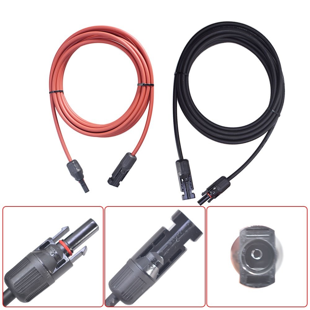 1 Pair 12AWG 15ft Black+Red Solar Panel Extension Cable Wire Connector