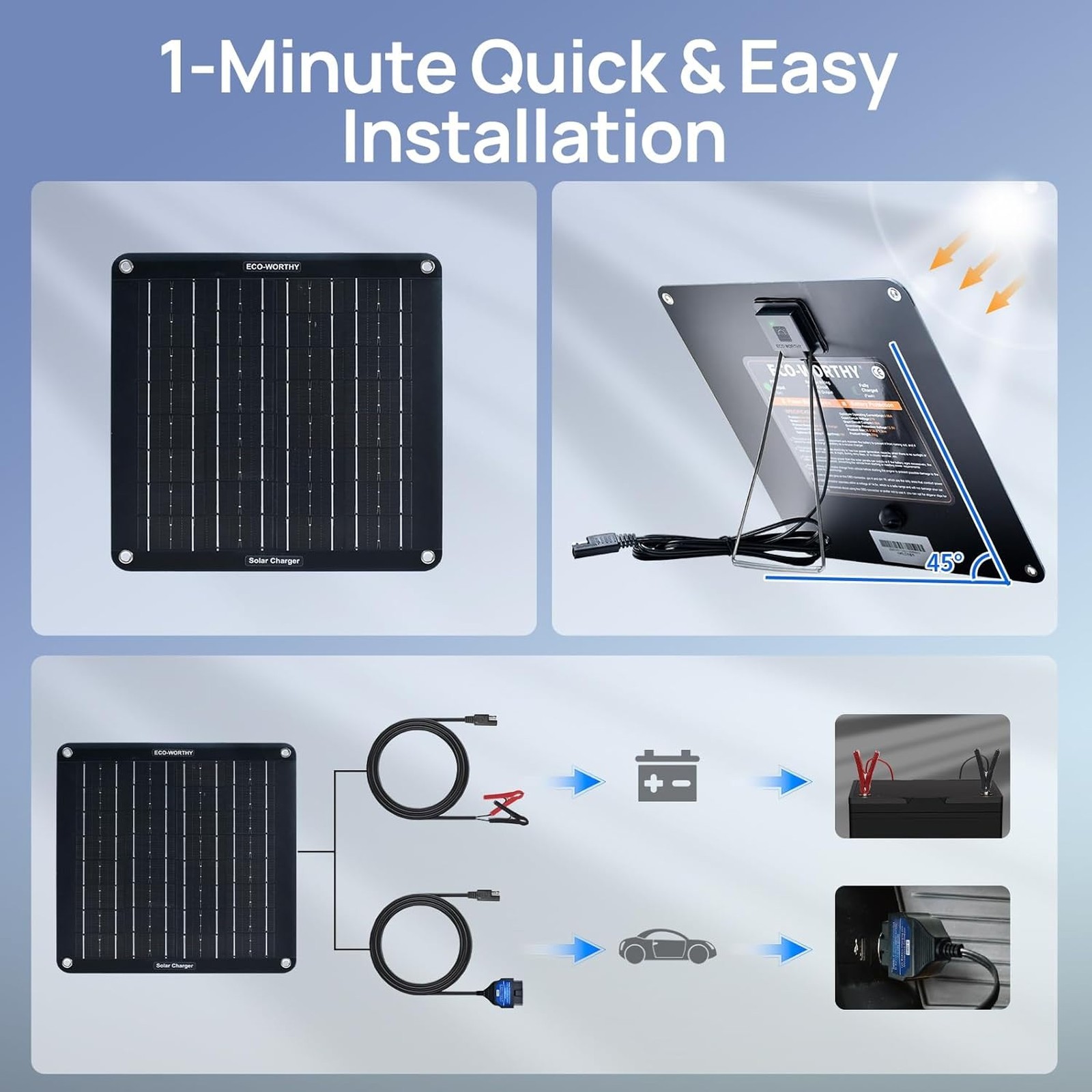 Obdii Solar Battery Trickle Charger 10w Waterproof 12v Maintainer Kit for Car