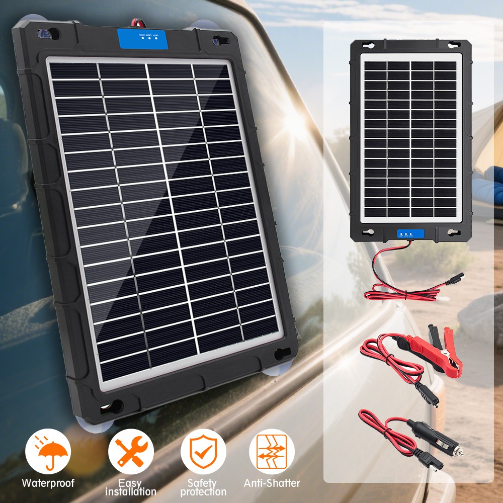 Upgraded 15W Solar Car Battery Trickle Charger Solar Panel kit Maintainer for RV