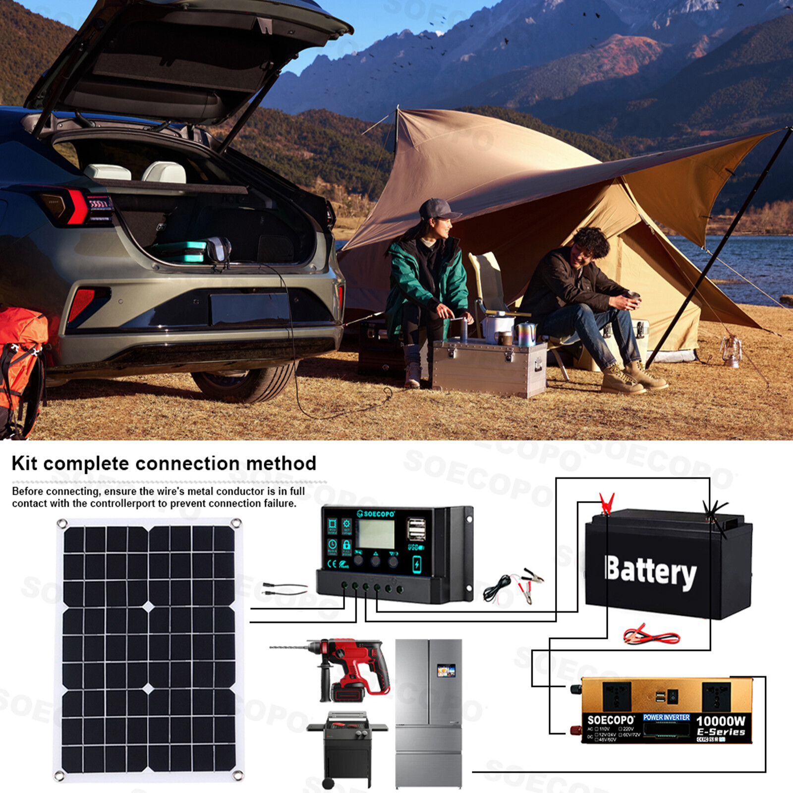 10000W Solar Kit – 500W Panel 100A MPPT Controller DC Cable 12V/24V to 110V