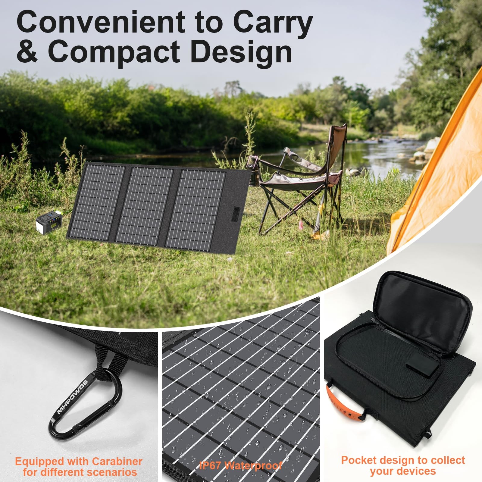 45W Portable Solar Panel Charger with USB-C, USB-A and DC Outputs 18V Foldable I