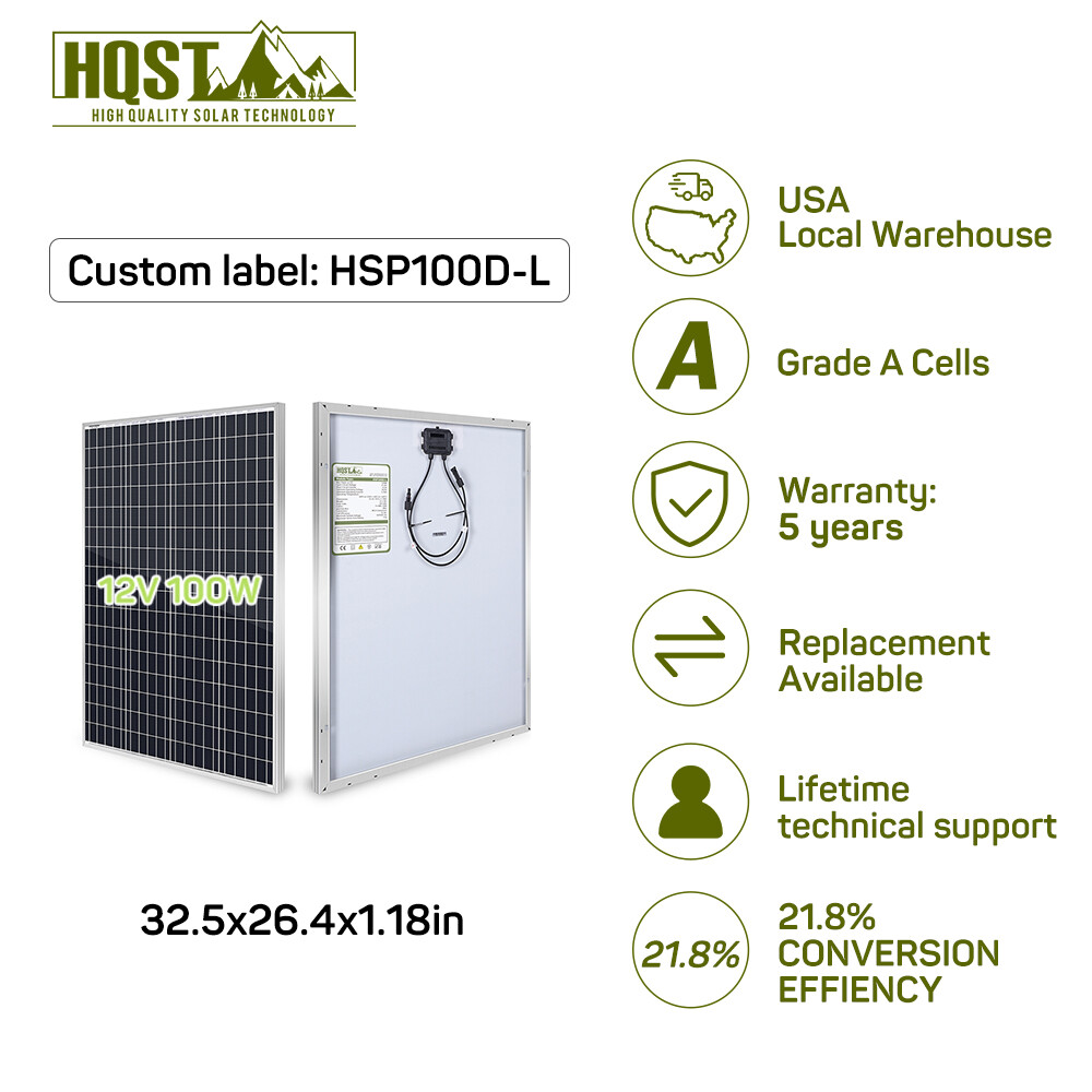 HQST Monocrystalline Solar Panel 400W 4 Packs100W PV Power RV Boat Home Off Grid