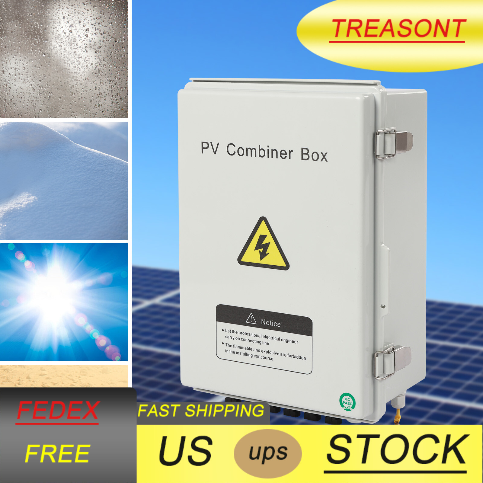 6-String Solar PV Combiner Box New 15A Circuit Breaker For Solar Panel System