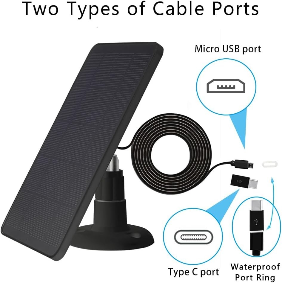 High Efficiency Solar Panel for Outdoor Security Cameras – 10ft Cable Included
