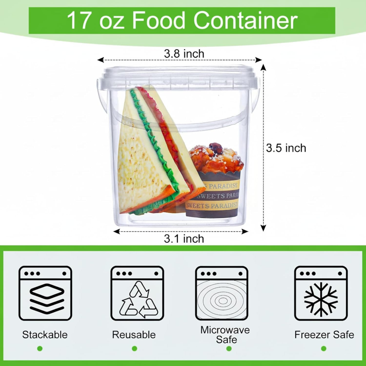 100 Pack 17 Oz Square Deli Containers with Lids Clear Plastic Food Storage Conta