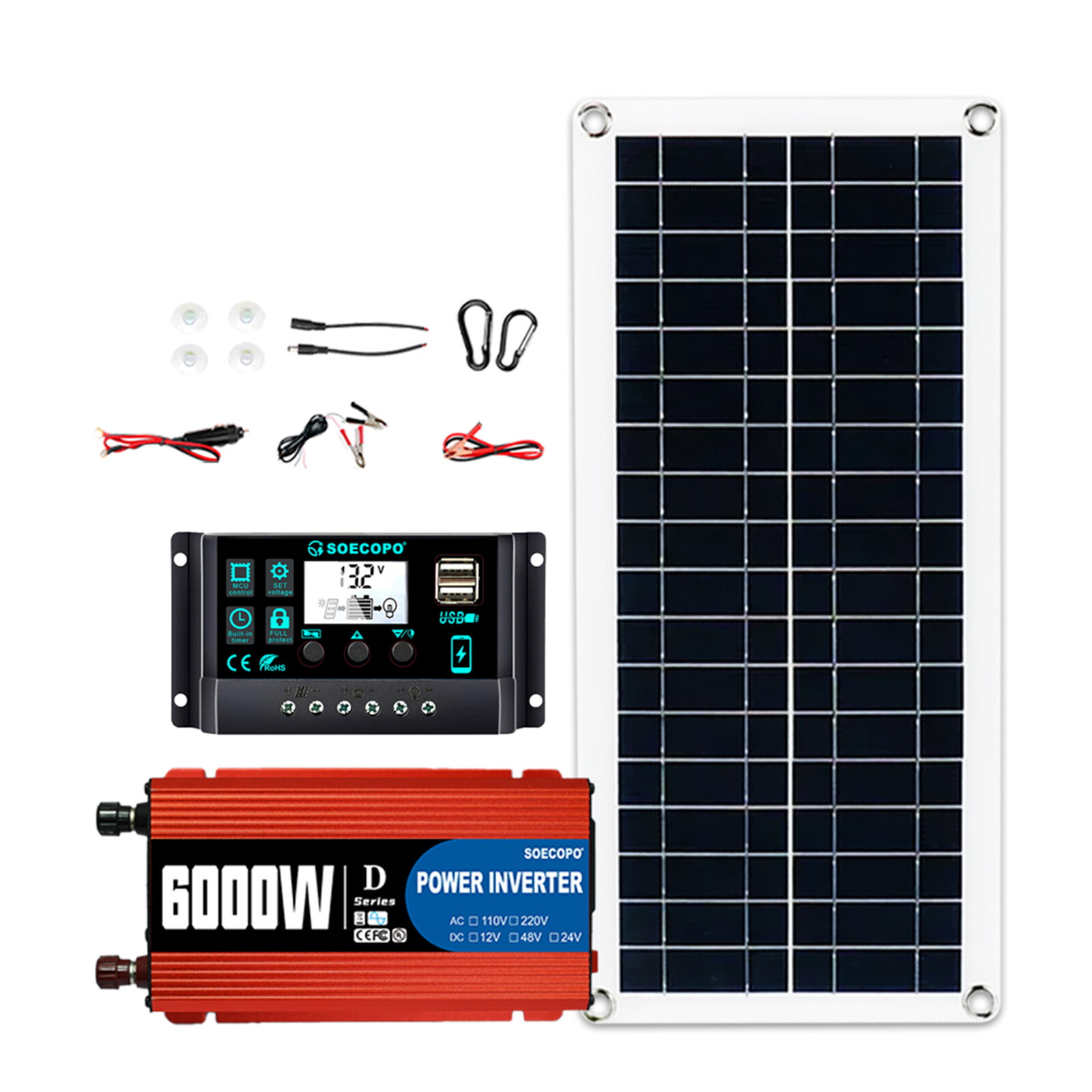 6000W 100A 110V Solar Panel Kit Complete Solar Power Generator Home Grid Syste