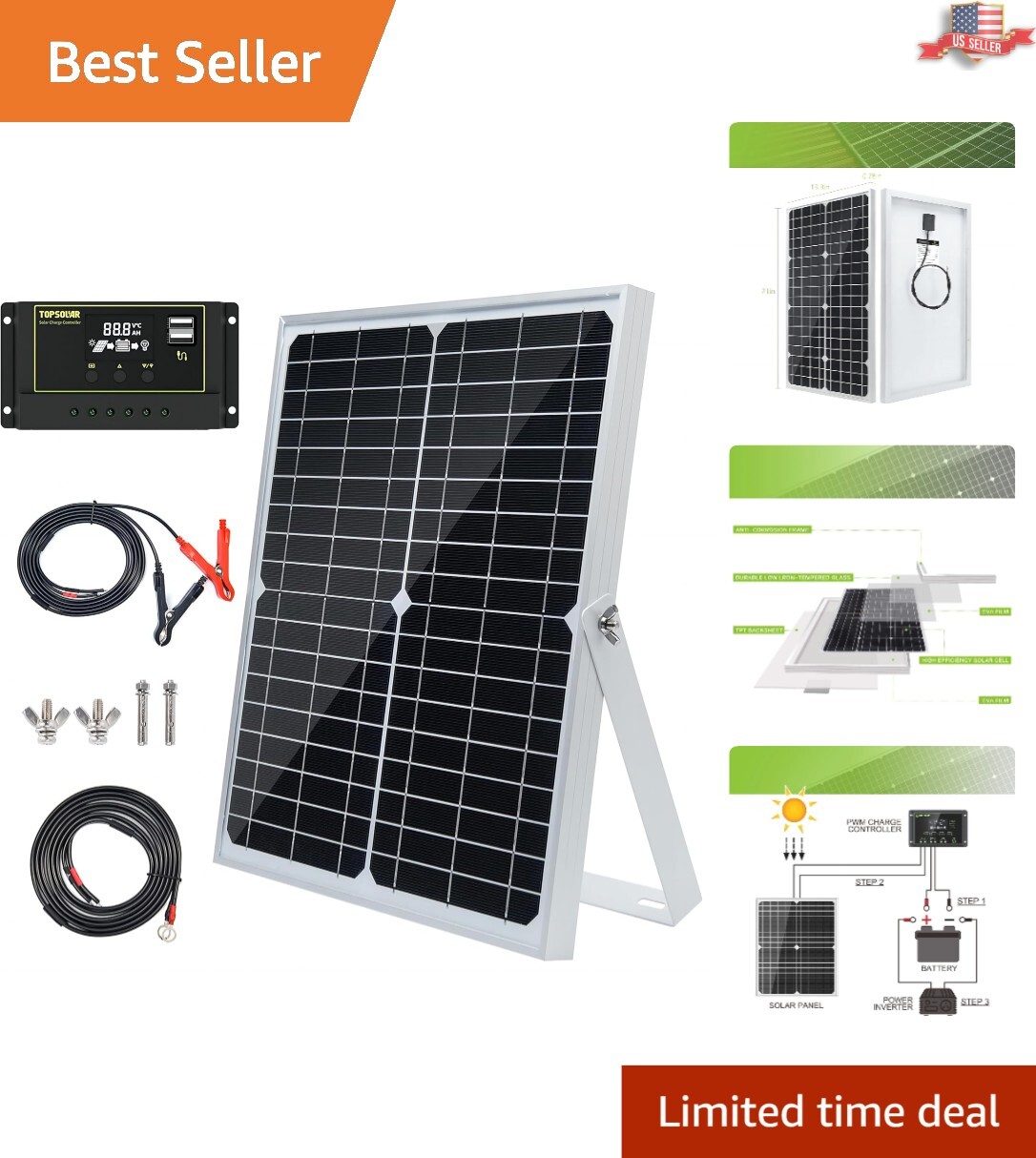 Portable 30W Solar Panel Kit for RVs, Boats, and Off-Grid Systems – Eco-Friendly