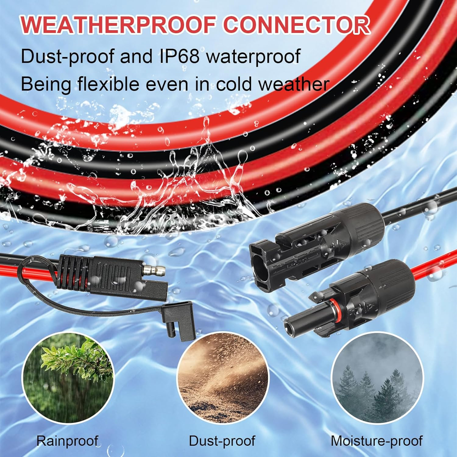 Solar Panel to SAE Adapter Cable – 20FT 10AWG Solar Extension Cable for RV Solar