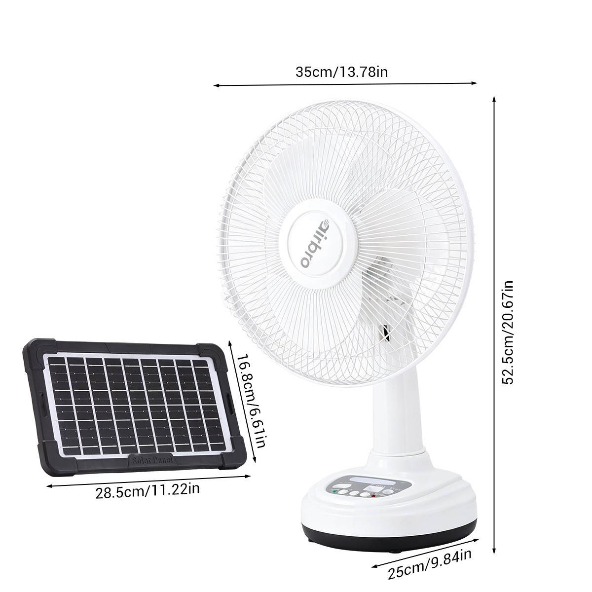 12″ Solar Powered Fan Rechargeable Fan with 2 LED Bulbs Portable Camping Fan US