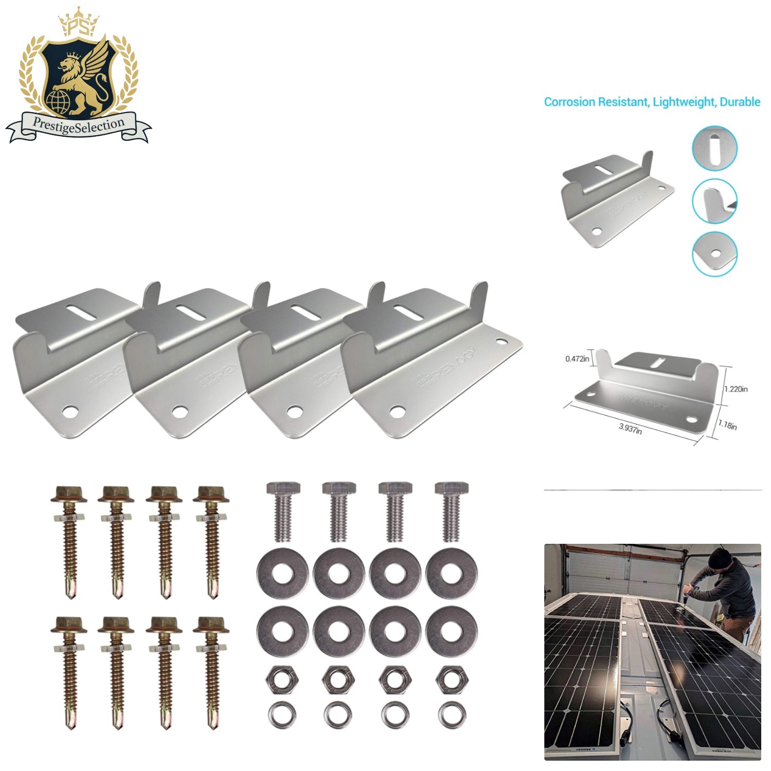 Versatile Aluminum Solar Panel Z Brackets for RVs, Trailers & Boats – Set of 4