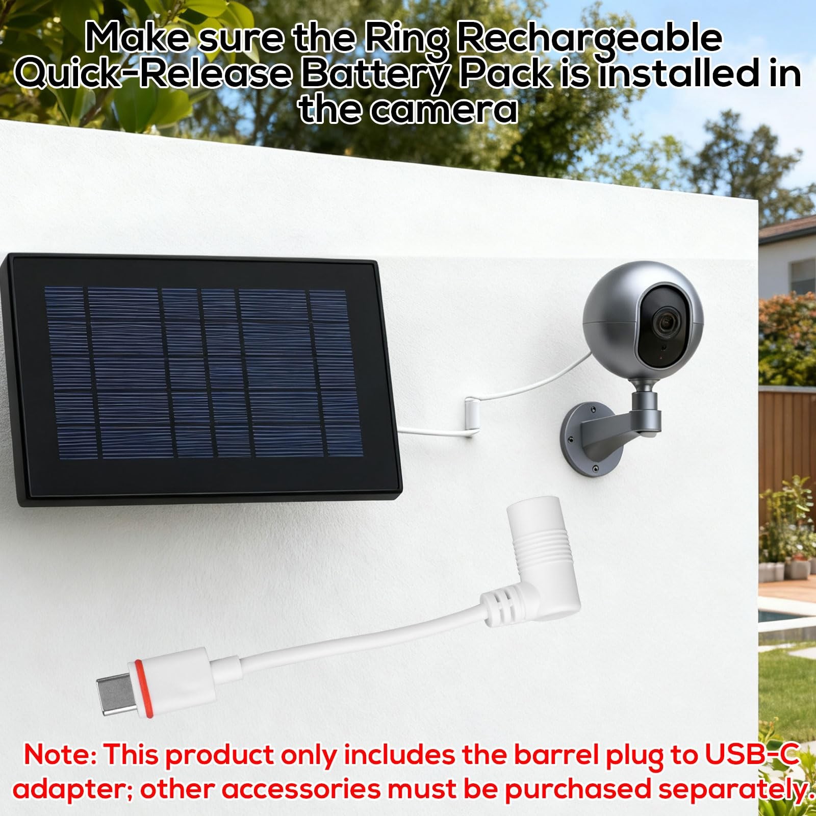 2pcs Barrel Plug to USB-C Power Adapter for Ring Solar Panel & USB-C Security…