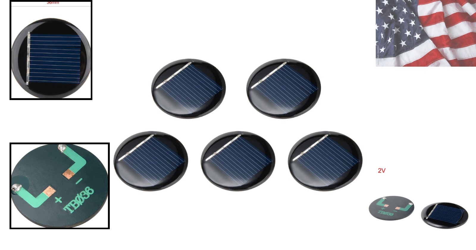 5Pcs 2V 40mA Poly Mini Round Solar Cell Panel Module DIY for Light Toys Charg…