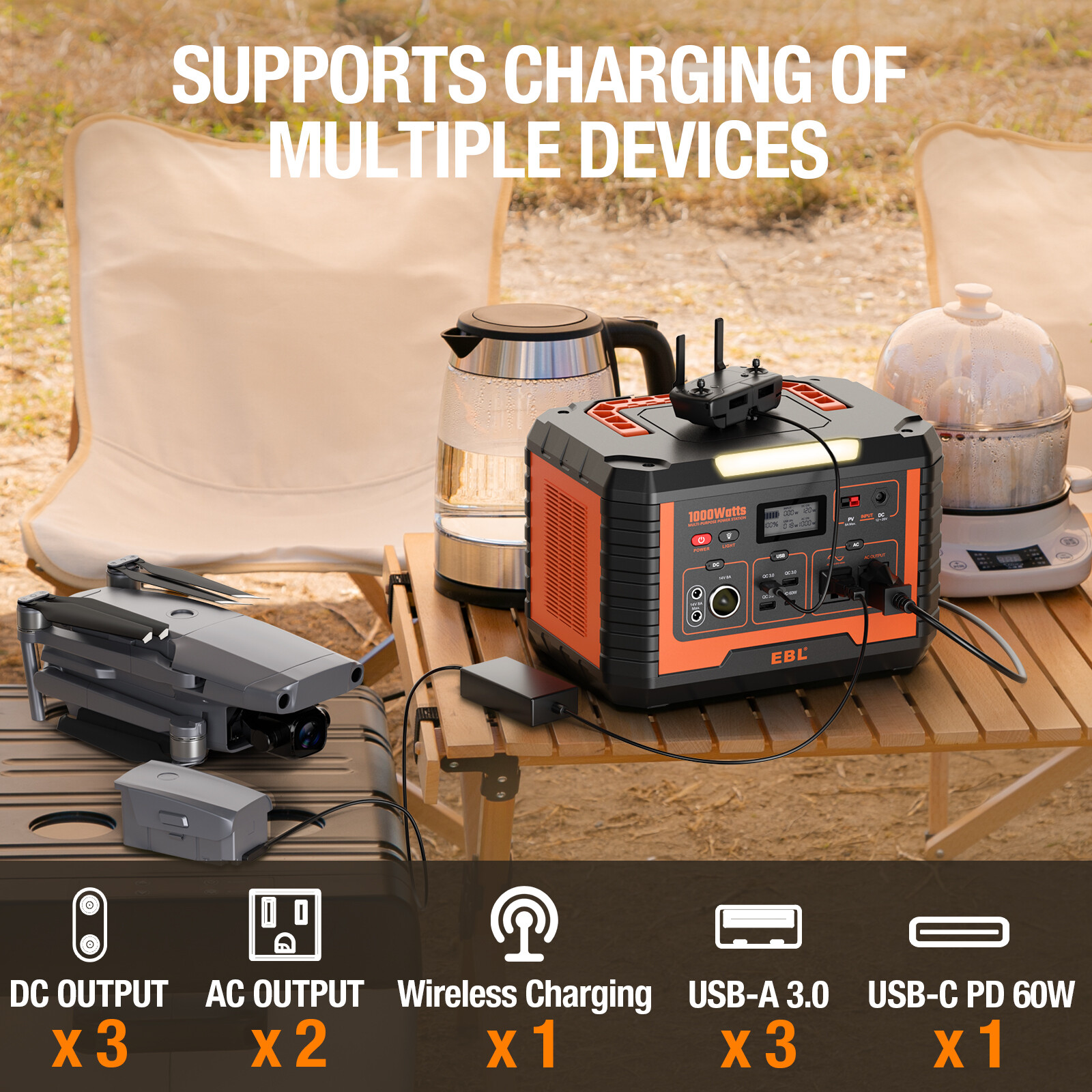 Portable Power Station 1000W Solar Generator for Camping RV