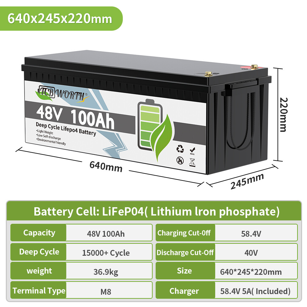 48V/51.2V 100Ah LiFePO4 Battery 200A BMS 15000 + Cycle Golf Cart Solar Off-Grid