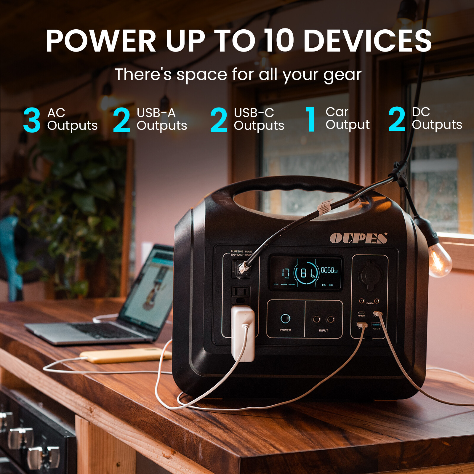 OUPES 1800w Portable Power Station 1800W/1488Wh Solar Generator LiFePO4 Battery
