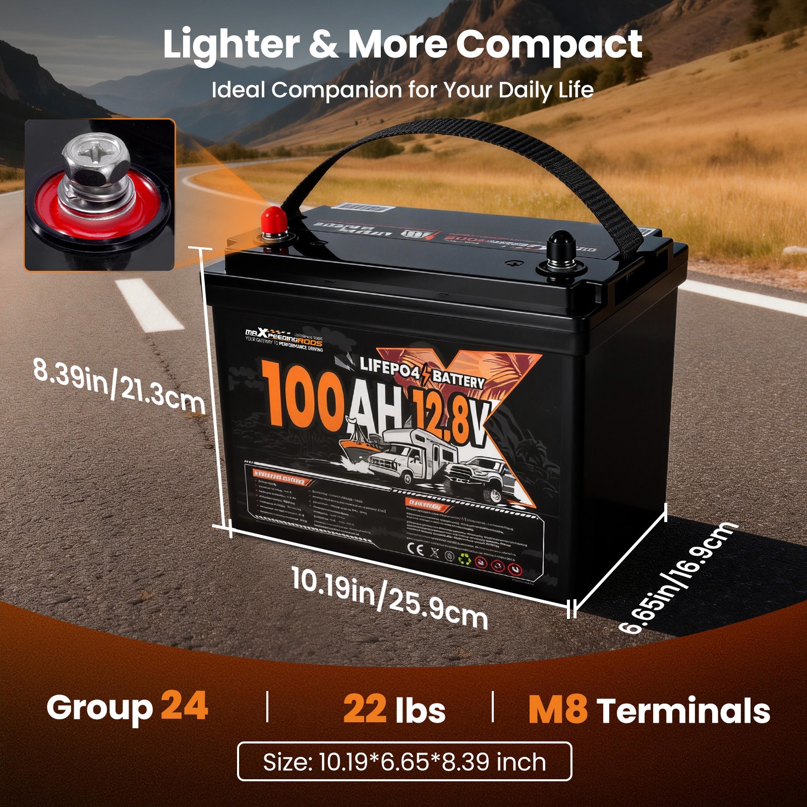 12V 100Ah LiFePO4 Lithium Battery fit for RV Marine Boat Low Temp Protection BMS