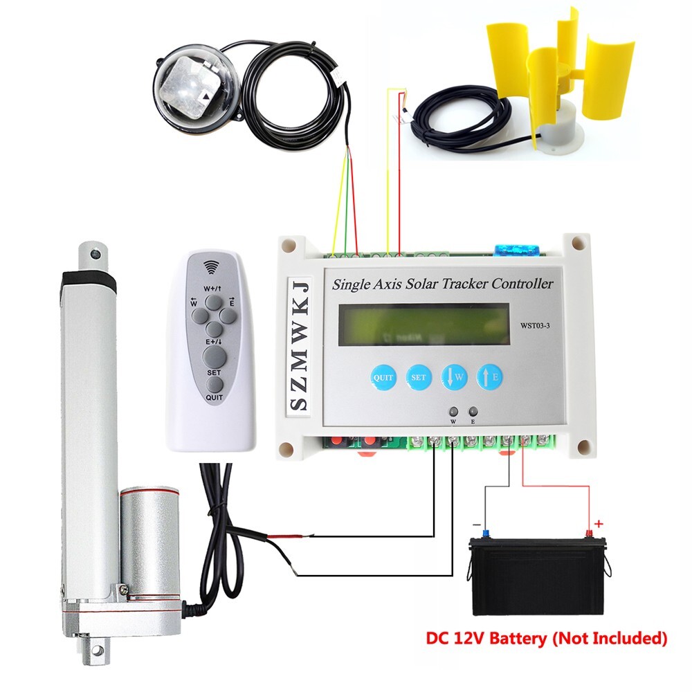 DIY Single Axis Solar Tracking Tracker-14″ Linear Actuator Anemometer System SJ