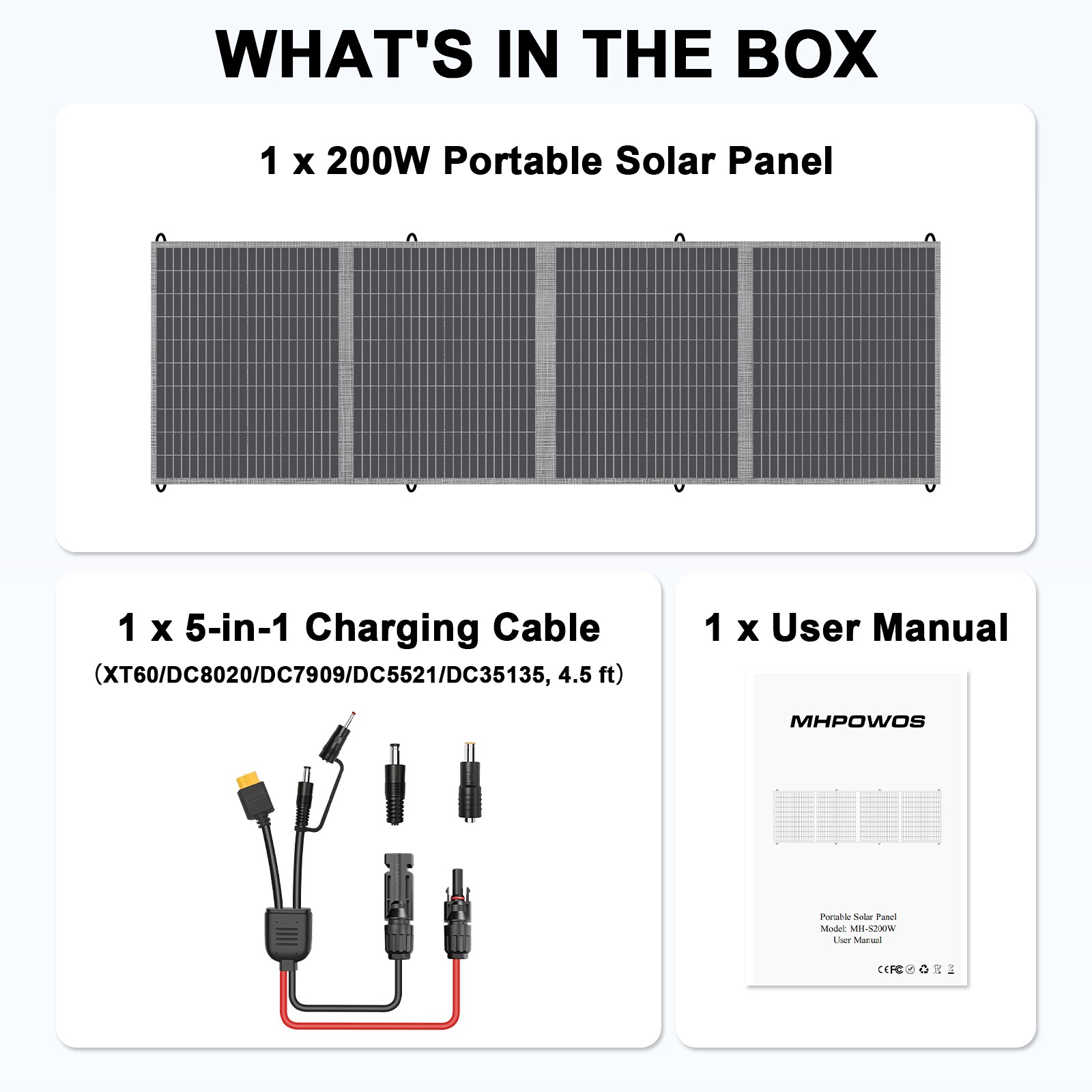 MHPOWOS Solar Panel 200W Blanket Portable Solar Bag Foldable Solar Panel Kits