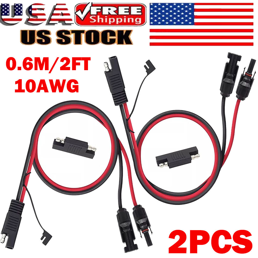 2x Solar Panel Extension Cable 2FT 10AWG SAE to SAE Polarity Reverse Adapter US