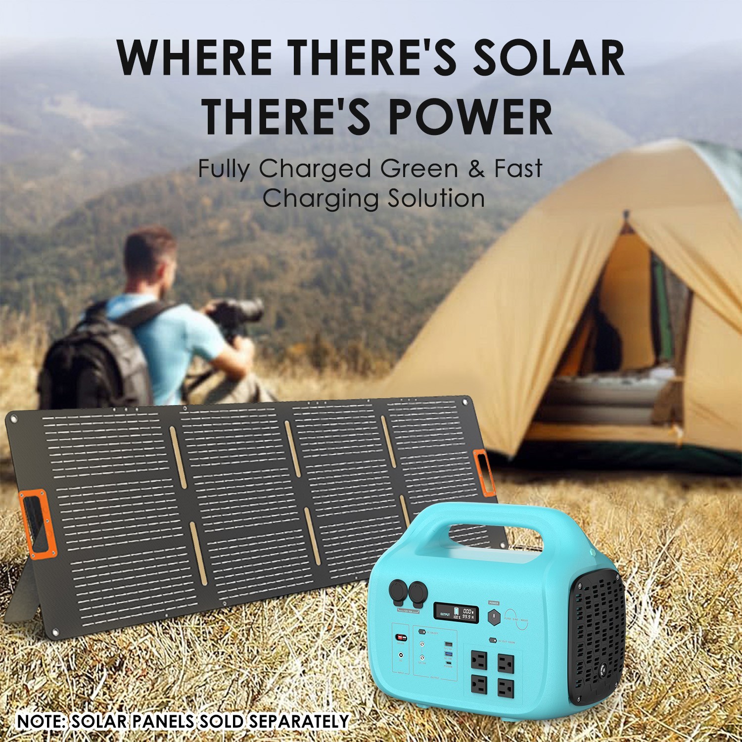 1000W Portable Power Station with 200W Solar Panel, Outdoor Power Bank Generator