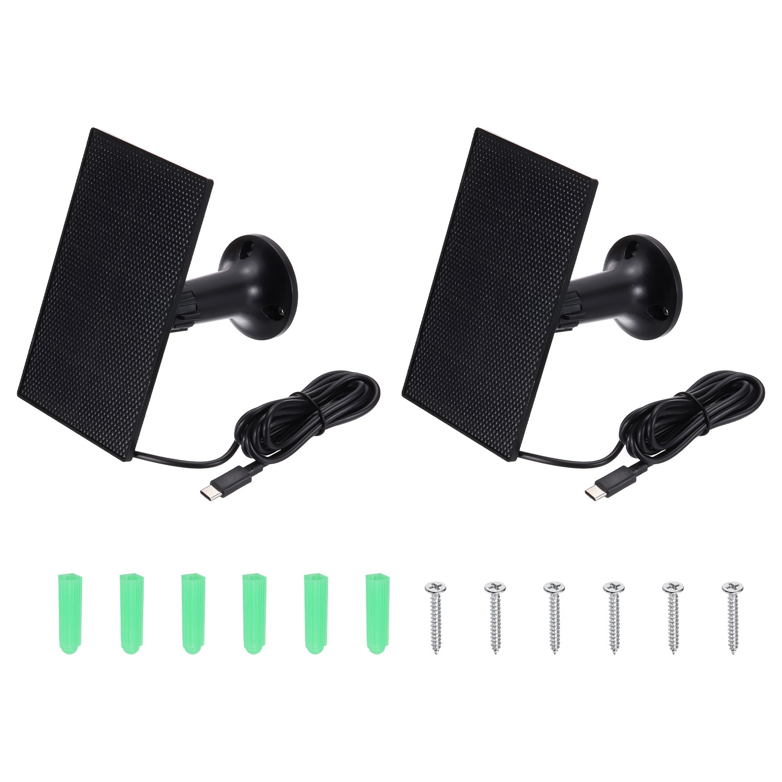 2Pcs Solar Panel, 2W 6V USB Solar Panel Charger with 360 Wall Mount, Black