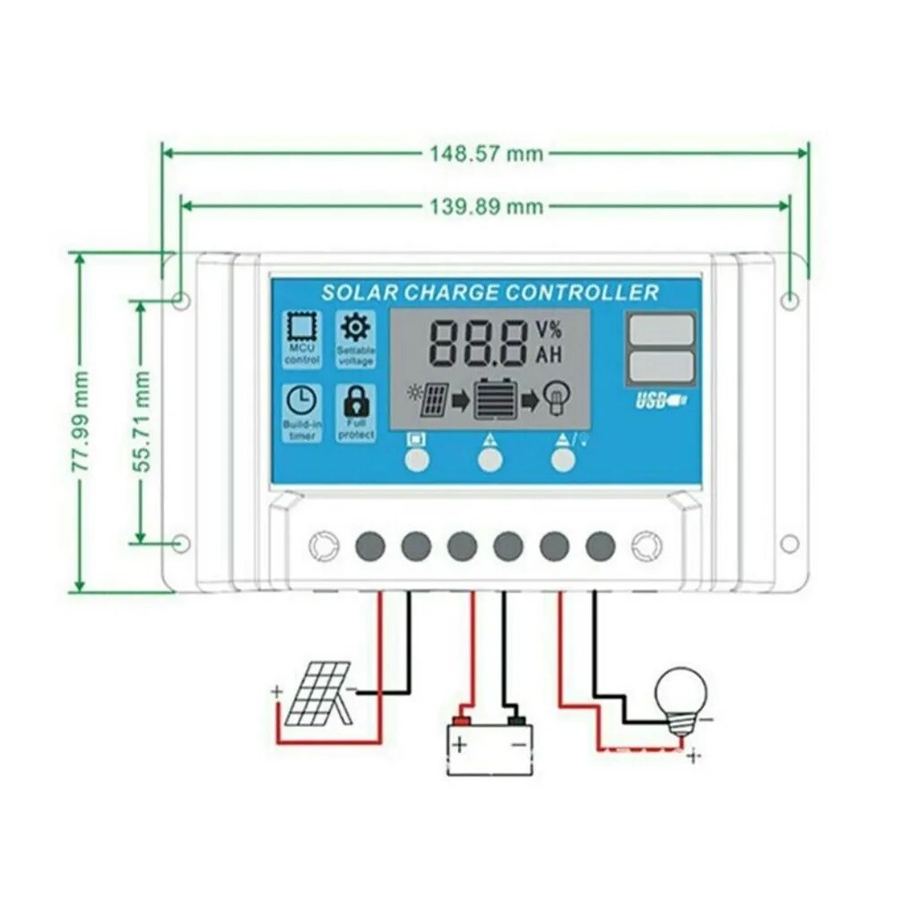 20A Solar Panel Battery Charge Controller Regulator 12V 24V LCD Auto Dual USB