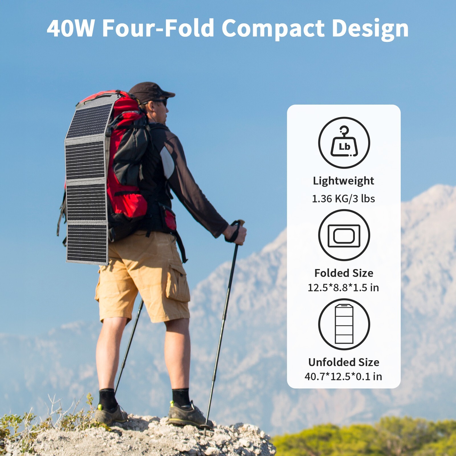 40W 80W Foldable Solar Panel Portable Solar Charger USB-C USB-A QC3.0 DC Port
