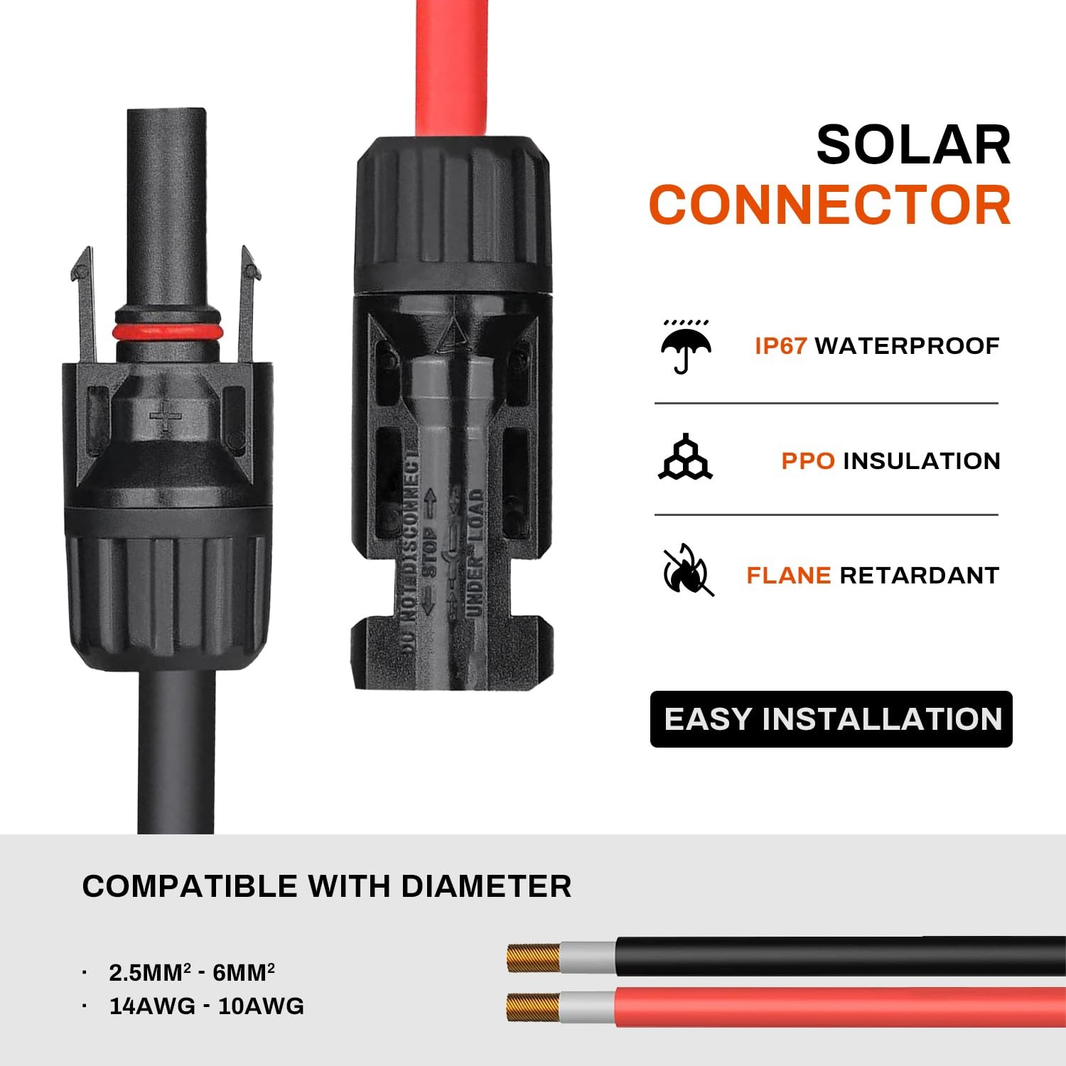 12 PCS Solar Panel Connectors 6/12/22/32/50 Pairs Options 6 Pairs 10AWG 12AWG…