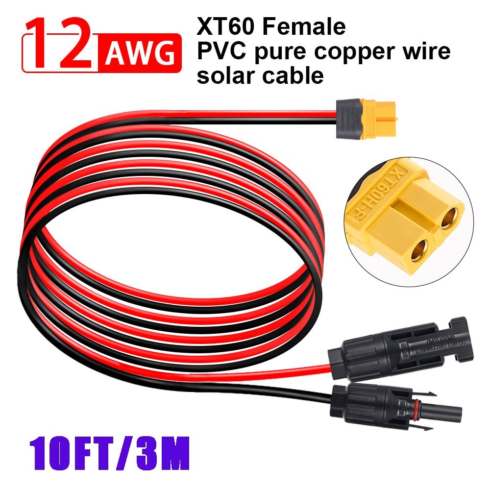 10 ft XT60 Female to Solar Connector Extension Cable Wire for Solar Generator