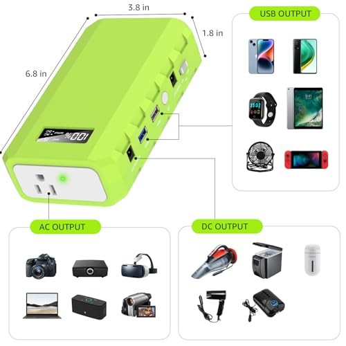 Portable Power Station with AC Outlet, 65W/110V External Battery Pack A-Green