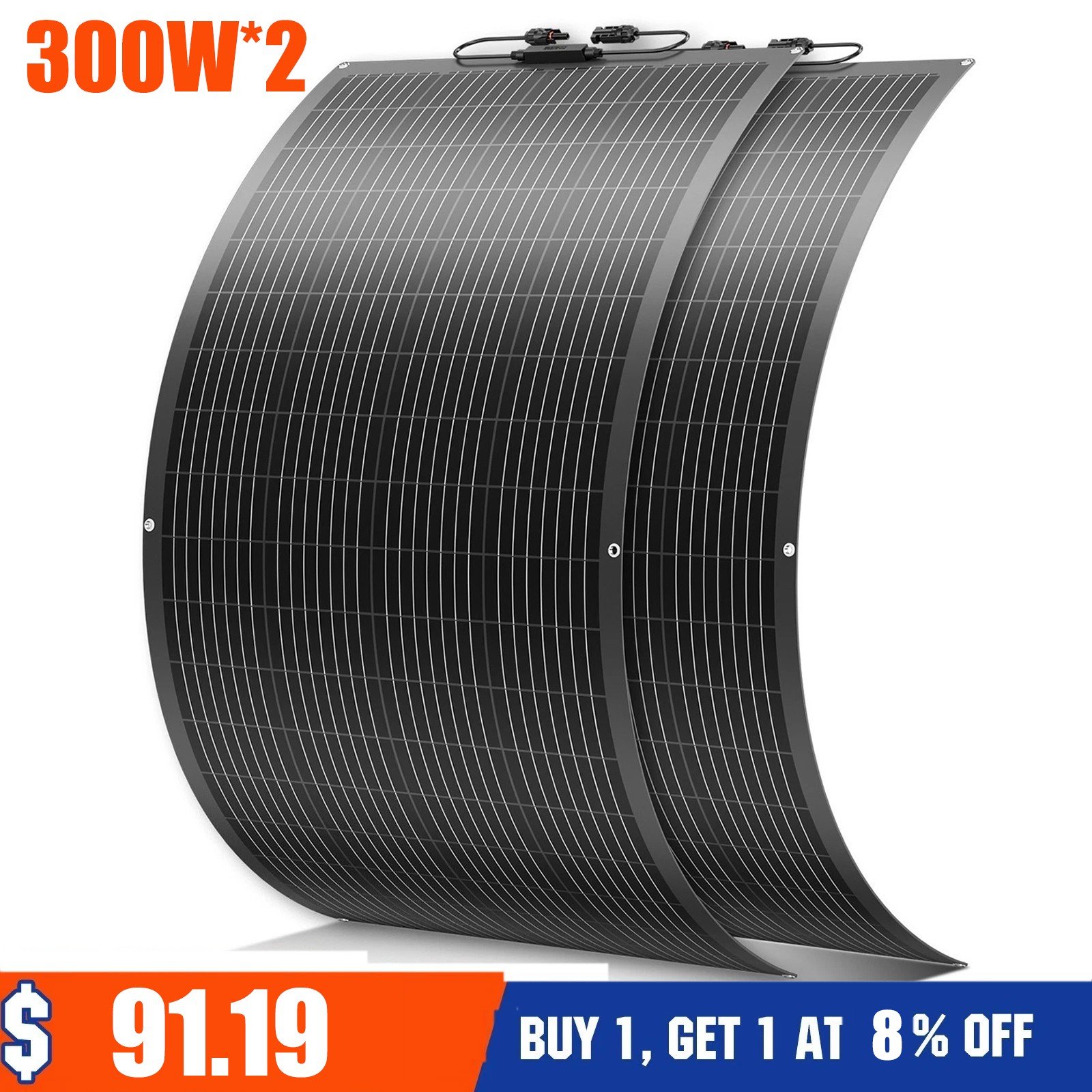 Flexible 600W Mono Solar Panel 12V Power Portable Camping Home RV Battery Charge