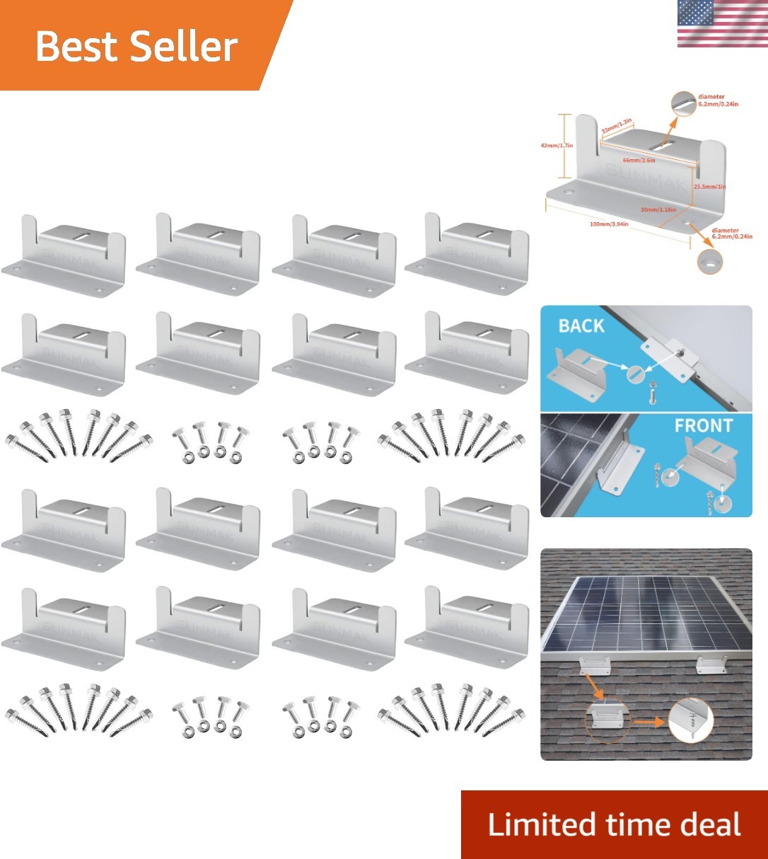 Heavy-Duty 16-Pc Solar Z Bracket Set – Corrosion-Free for Boats & Off-Grid Roofs