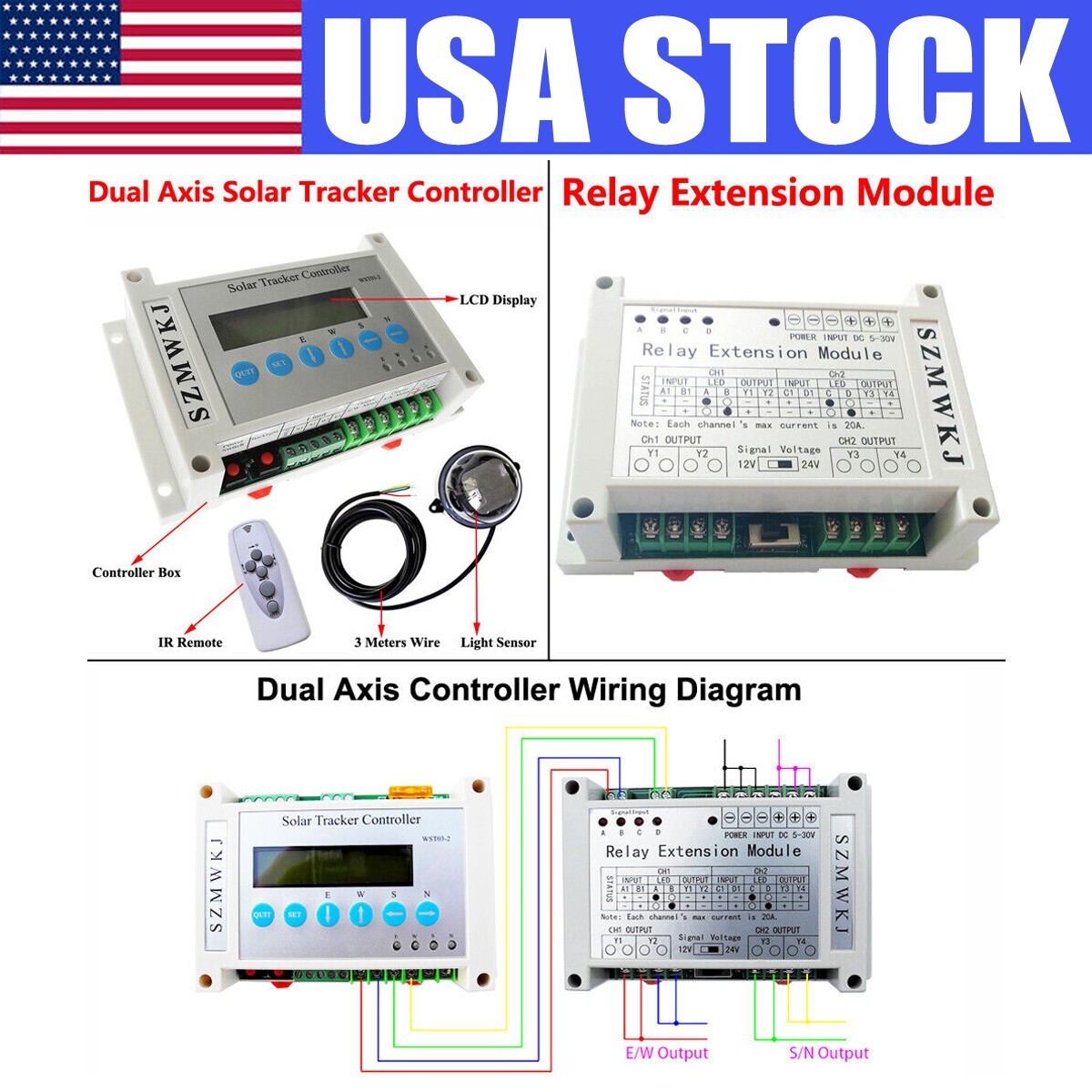Solar Panel Tracker Dual Axis Tracking LCD Controller &Light Sensor+Relay Module