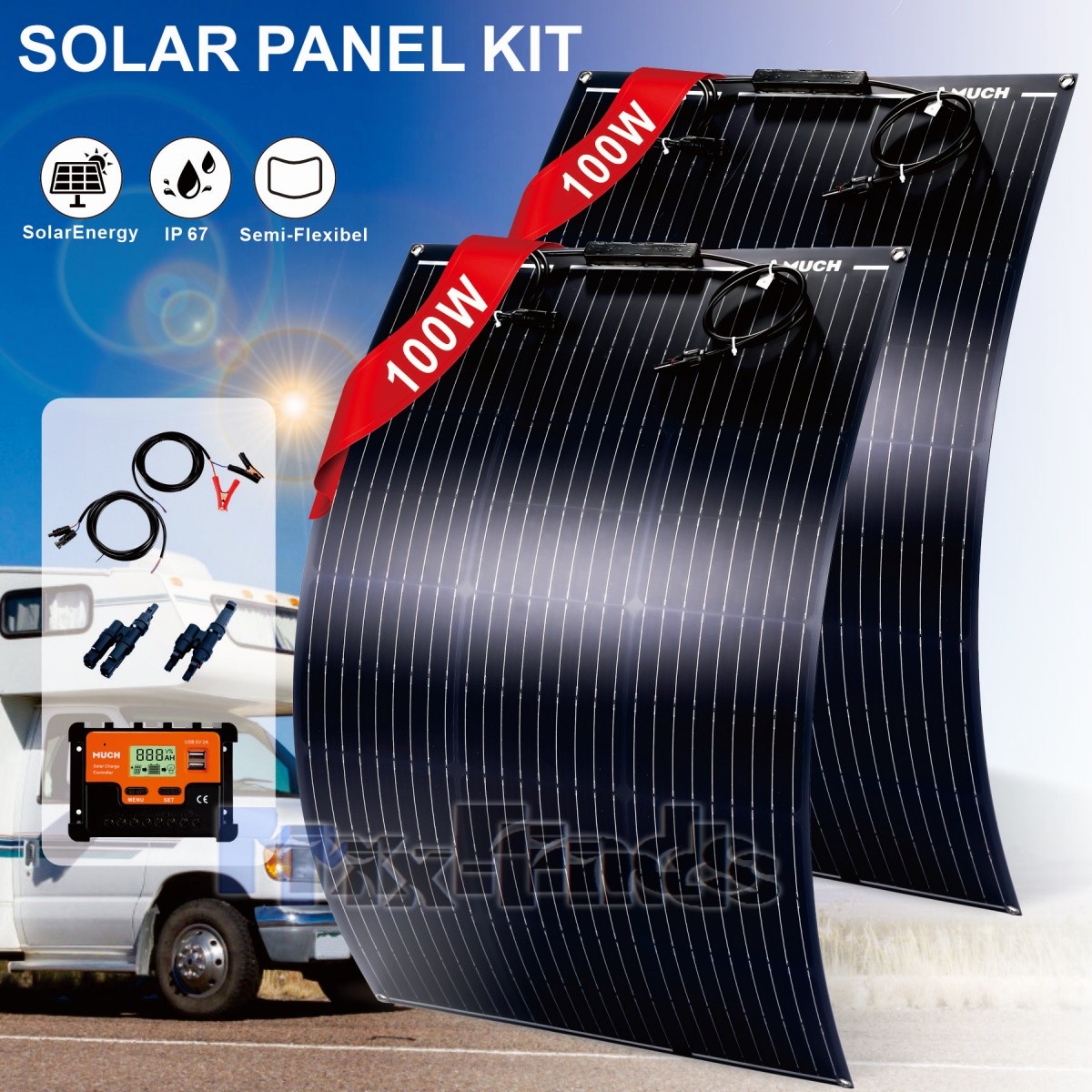 200W 18V Flexible Mono Solar Panel Portable Lightweight Charger for RV Boat New