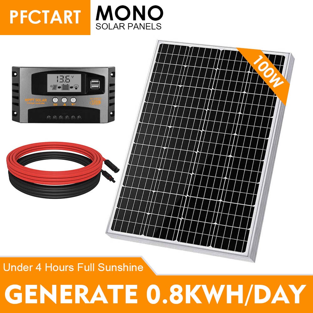 100W 12V Solar Panel Kit Charging Off-Grid Battery Power RV Home Boat Camp Car
