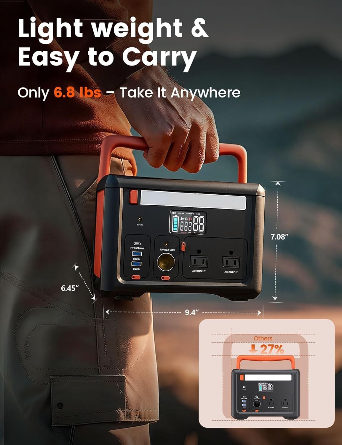 Portable Power Station 600W(1200W Surge), 299Wh Camping Power Station with 2 AC