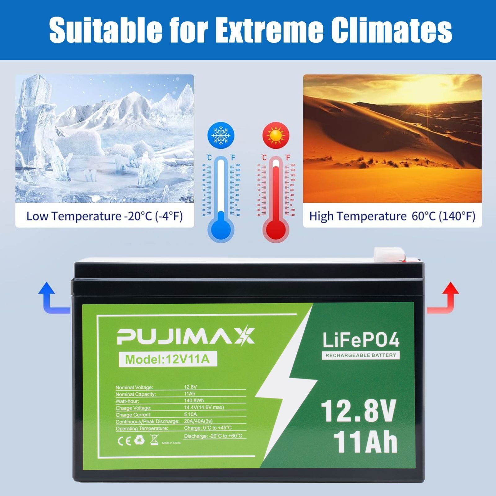 Lithium LiFePO4 Deep 12V 11Ah 3000+ Cycle Lithium Iron Phosphate Battery BMS