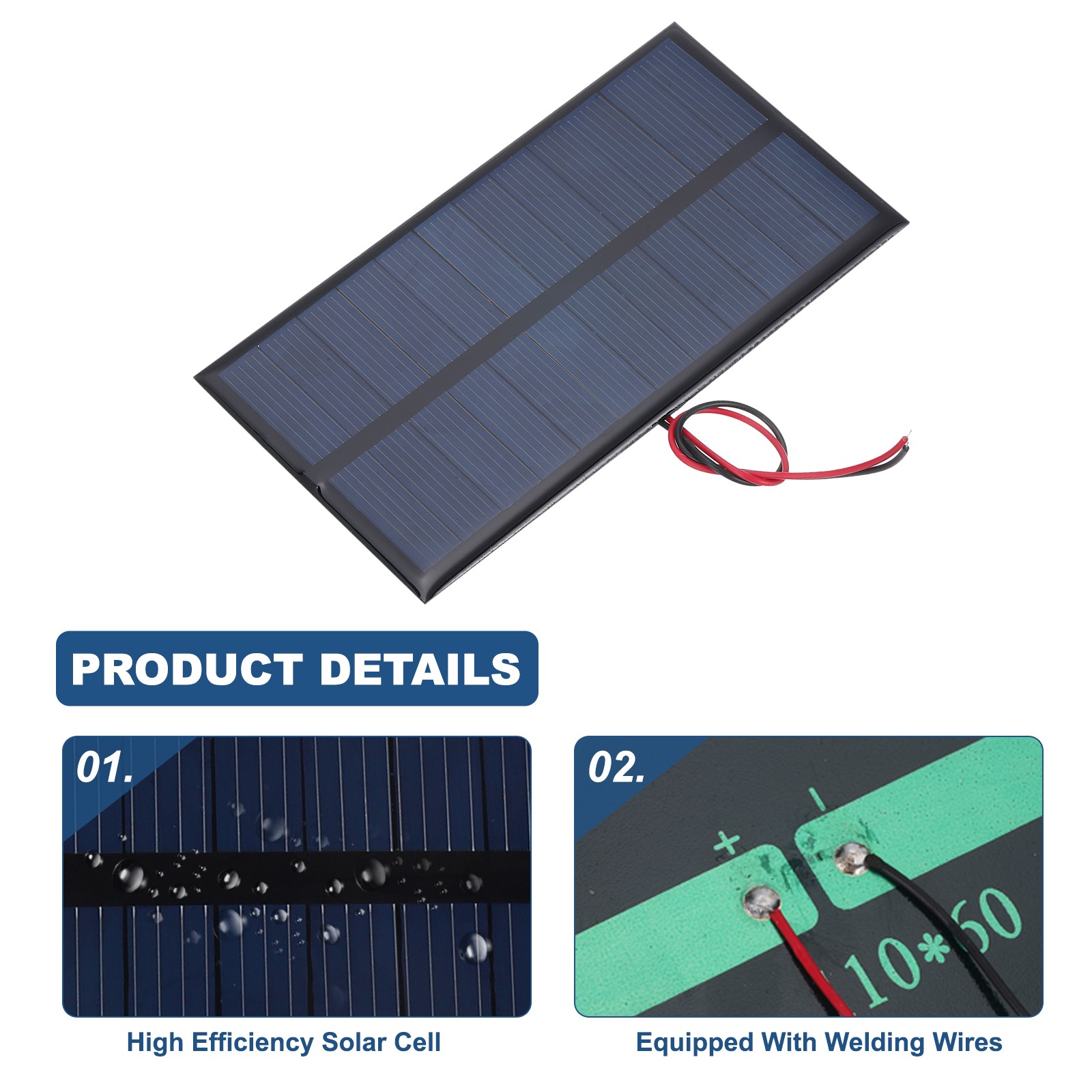 2 Mini 6V 0.96W 160mA Solar Panels for 110x60mm Cables