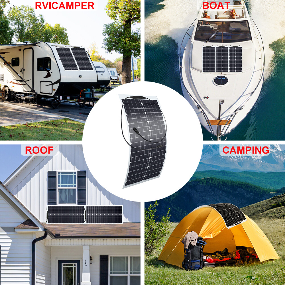 100W Watt Flexible Solar Panel 12V Mono Home RV Rooftop Camping Off-Grid Power