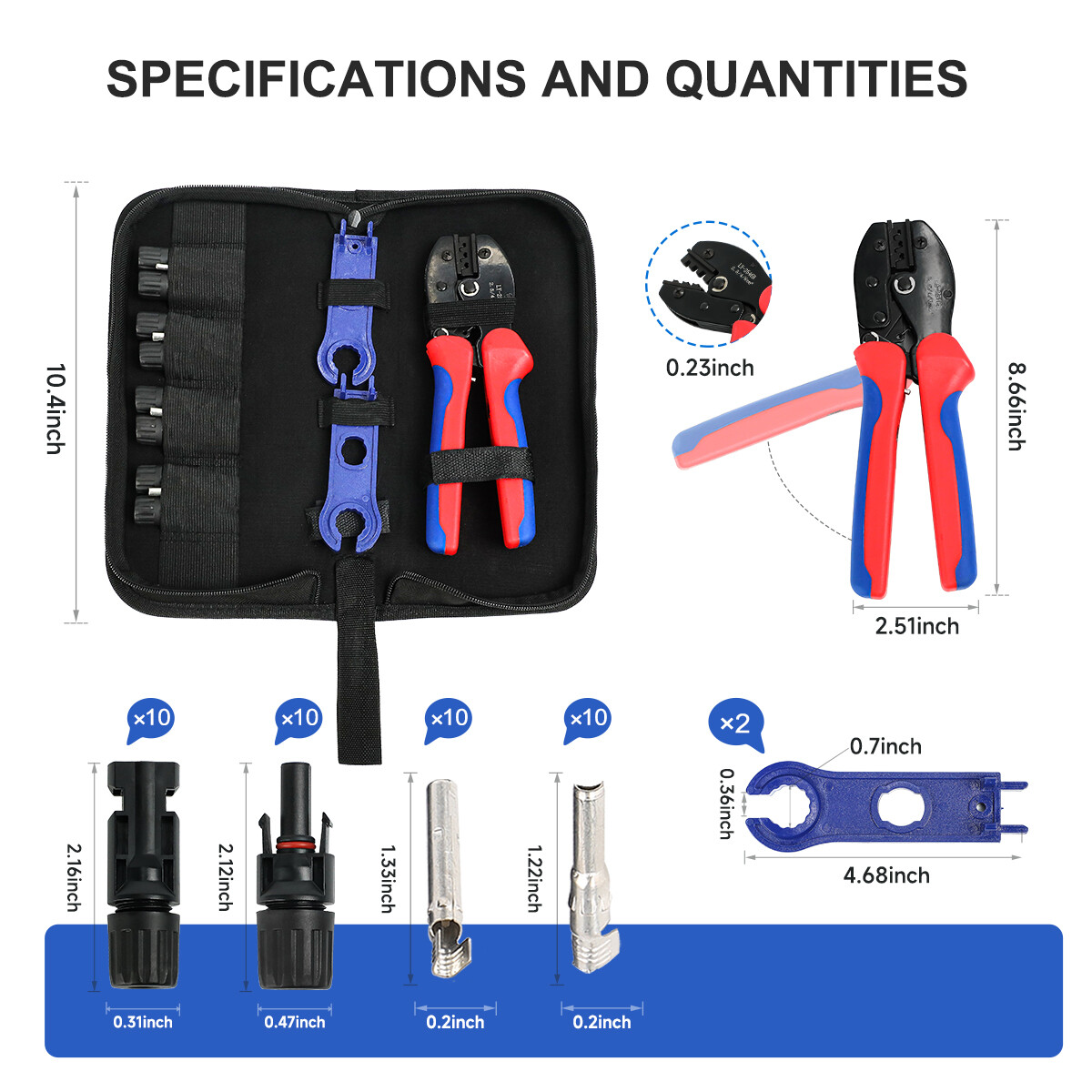 GEYA Solar Crimping Tool Kit PV Panel 14-10AWG Wire Connector & Kit for PV Cable